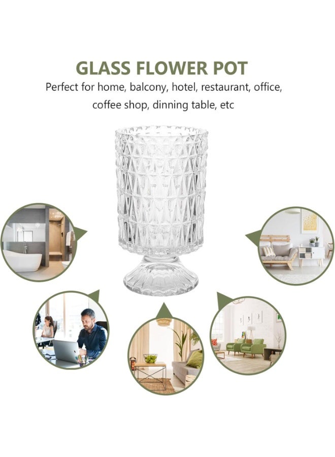 PTTIMFFM Vintage Cut Glass Pedestal Flower Vase, Clear Crystal-Style Decorative Vase for Home, Table Centerpieces, Weddings, Floral Arrangements - Image 5